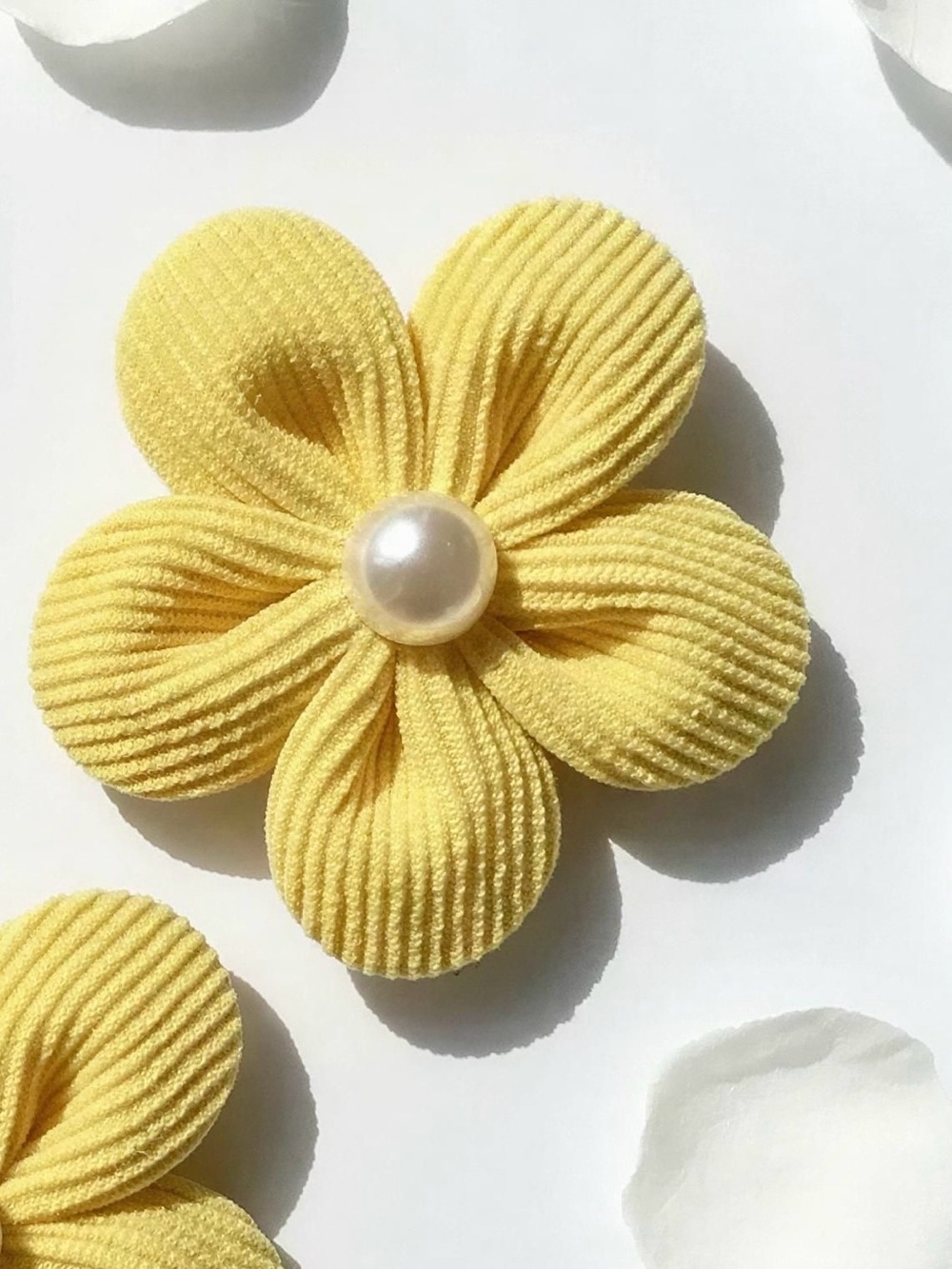 Handmade Yellow Flower Pearl Hair Clips Pair Set of 2 - Picture 4 of 10